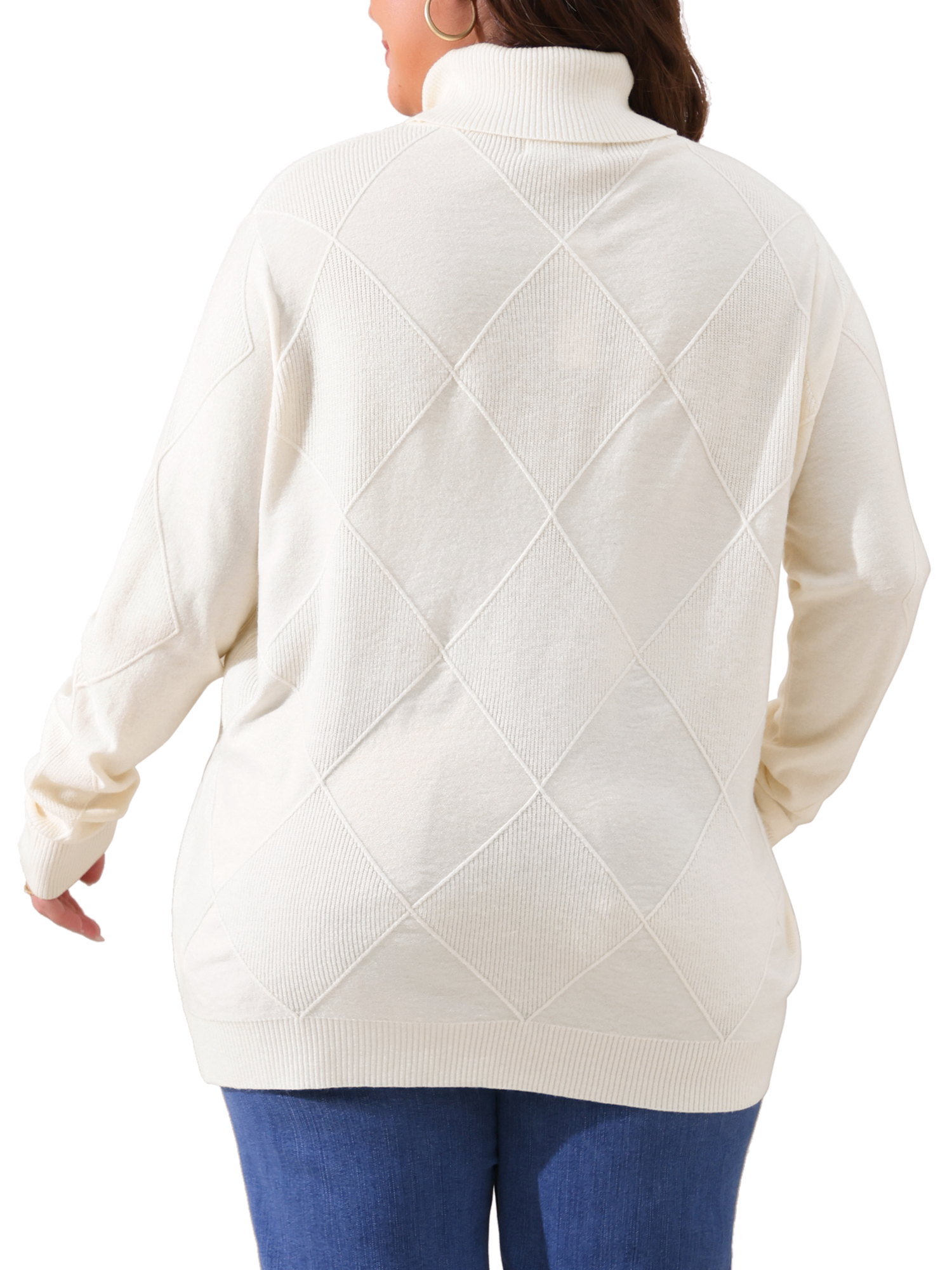 DARING DIVA Plus Size Long Sleeve Turtleneck Novelty Sweater 2X Cream White
