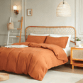 thumbnail image 3 of 2 Pieces 100% Washed Cotton Caramel Brown Solid color Duvet Cover Set Dark Orange Soft and Breathable Twin Bedding Set, 3 of 8