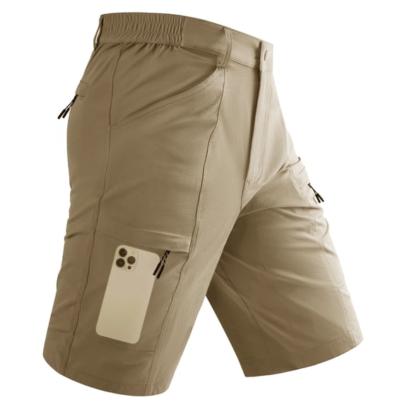 TACVASEN Men's Cargo Work Shorts Lightweight Quick Dry Waterproof 5 Zipper Pockets for Hiking Fishing Khaki Size 32