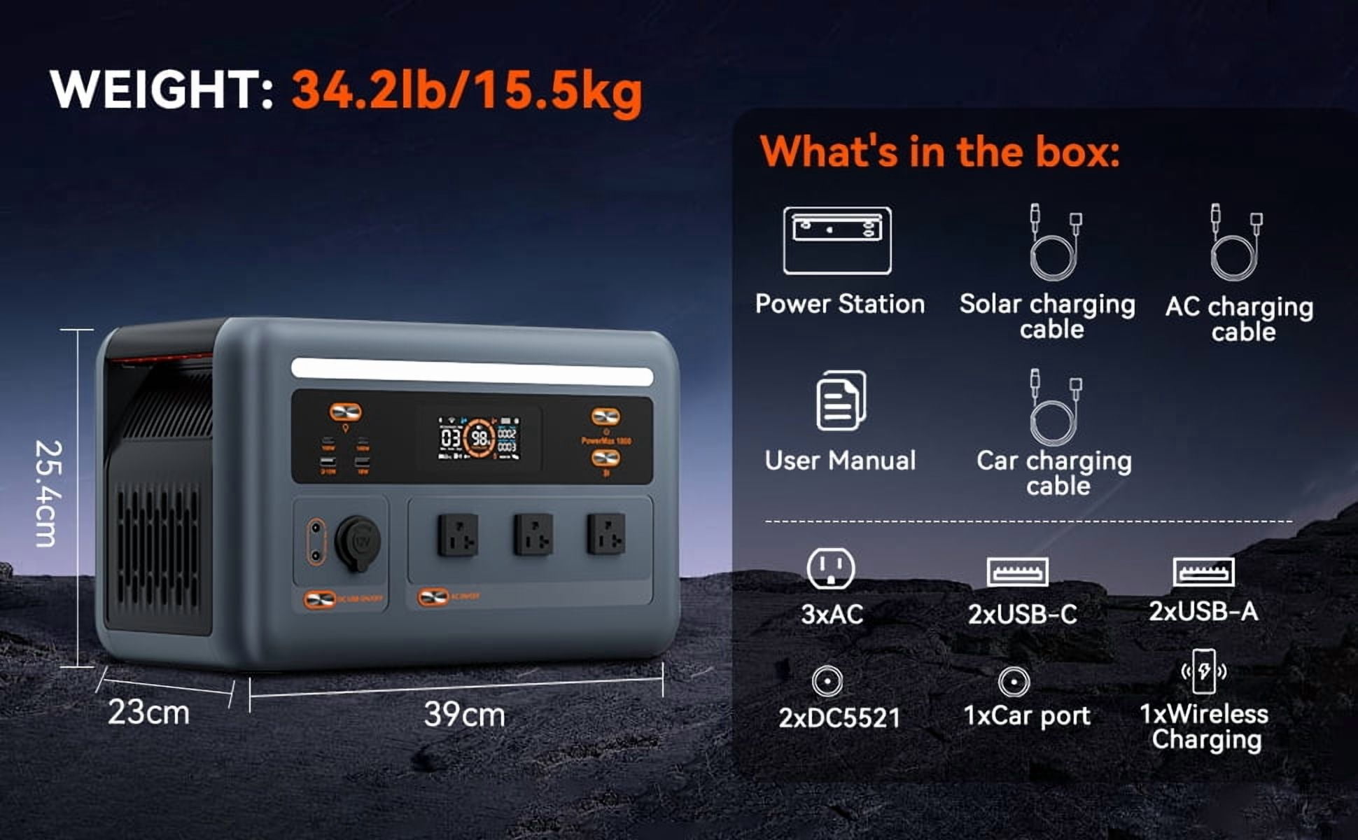 OSCAL PowerMax 1800 Solar Generator, 1024Wh LiFePO4 Battery, 1800W AC (3200W Surge), 11 Outlets, APP Control