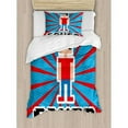 thumbnail image 3 of Video Games Duvet Cover Set, Red Striped Boom Beams Retro 90's Boy Cap Geometric Arrangement, Decorative 3 Piece Bedding Set with 2 Pillow Shams, Queen Size, Vermilion White, by Ambesonne, 3 of 3