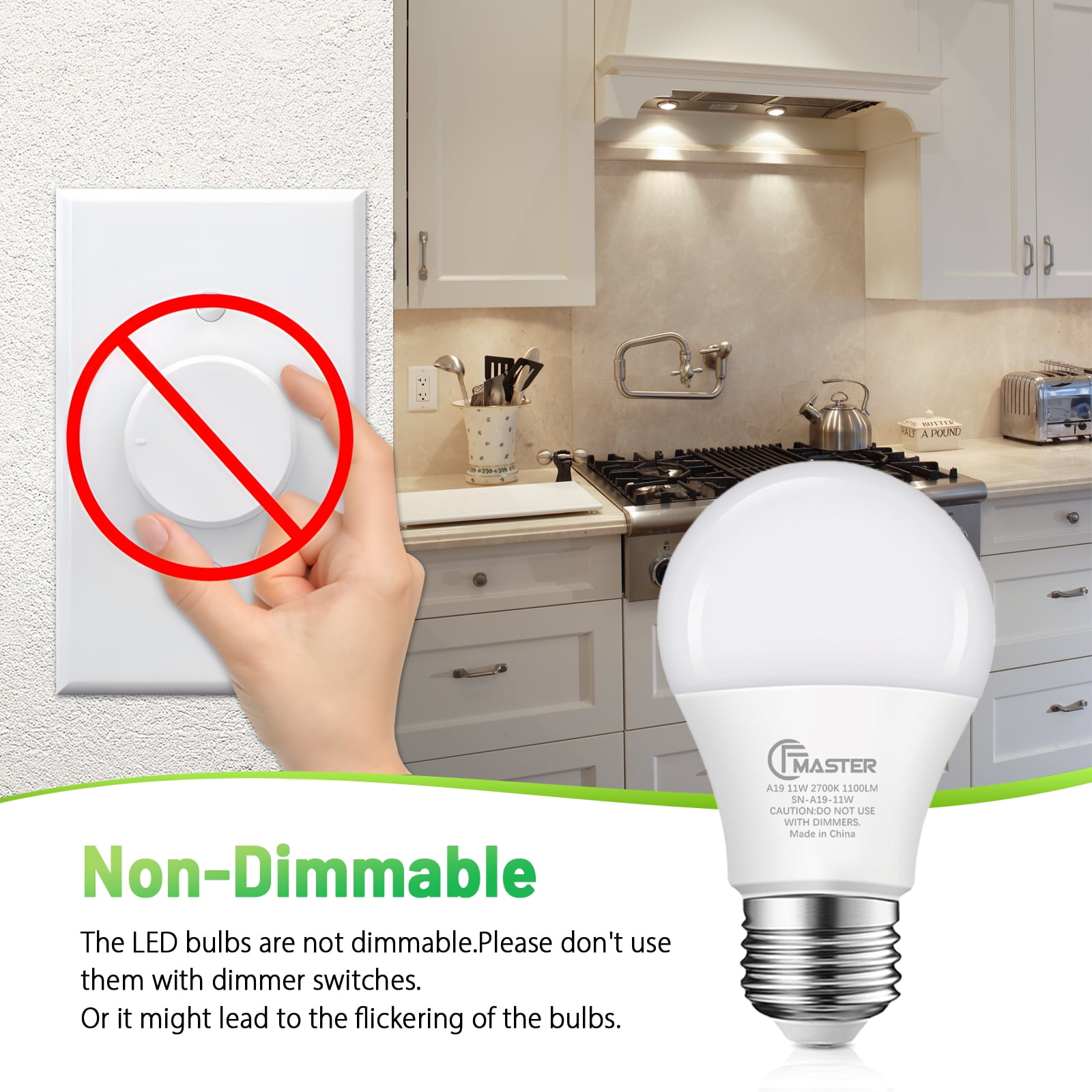 A19 LED Light Bulb, 75W Equivalent LED Bulb, 11W 2700K Warm White, 1100 Lumens, Non-Dimmable Light Bulbs, CRI 85+, No Flicker E26 Base Bulbs for Home Office, 10-Pack