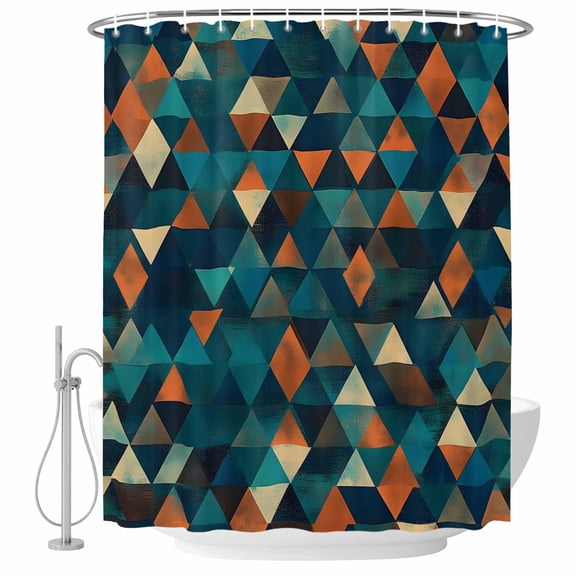 Teal Orange Abstract Art Shower Curtain Set - Standard 72" x 72" Washable Bathtub Curtain with 12 Hooks, Geometric Modern Art Waterproof Fabric Stall Shower Curtains for Bathroom/Bathtub Décor