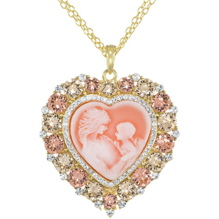 Luminesse Rose Crystal Sterling Silver and 18kt Gold-Plate Heart Cameo Pendant, 18