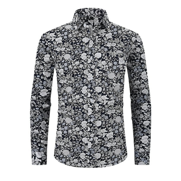 Blusa y camisa de manga larga con cuello vuelto para hombre, blusa informal a la moda con estampado a cuadros, blusa de manga larga con botones y cuello vuelto para hombre