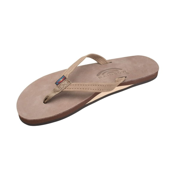Rainbow Sandale pour Femme en Cuir Premier à une Seule Couche avec Soutien de la Voûte Plantaire et Bride Étroite - Brun Foncé, Moyen