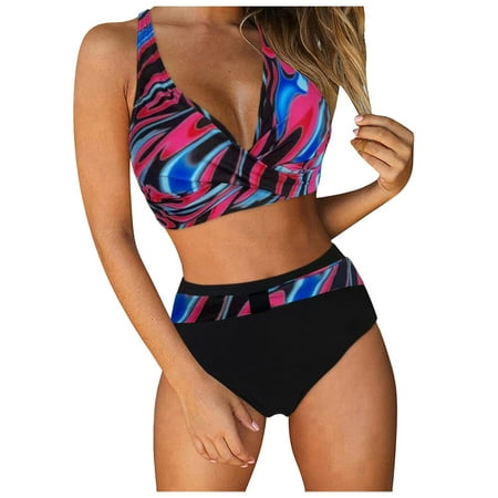 Akiihool Bikini for Women Women High Waisted High Cut Bikini Set Sexy Triangle Two Piece Swimsuits (Watermelon Red XXL)