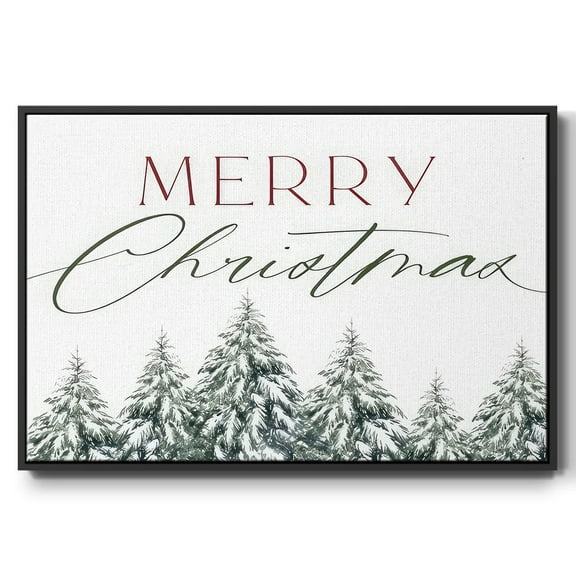 Merry Christmas Trees - Framed Gallery Wrapped Holiday Canvas - 17 x 25 - Black Frame