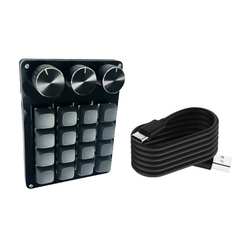 Programmable 16Key Macro Keypad with 3Customs Knobs Hot Swappable Mechanical Switches for Gaming Efficient Programming
