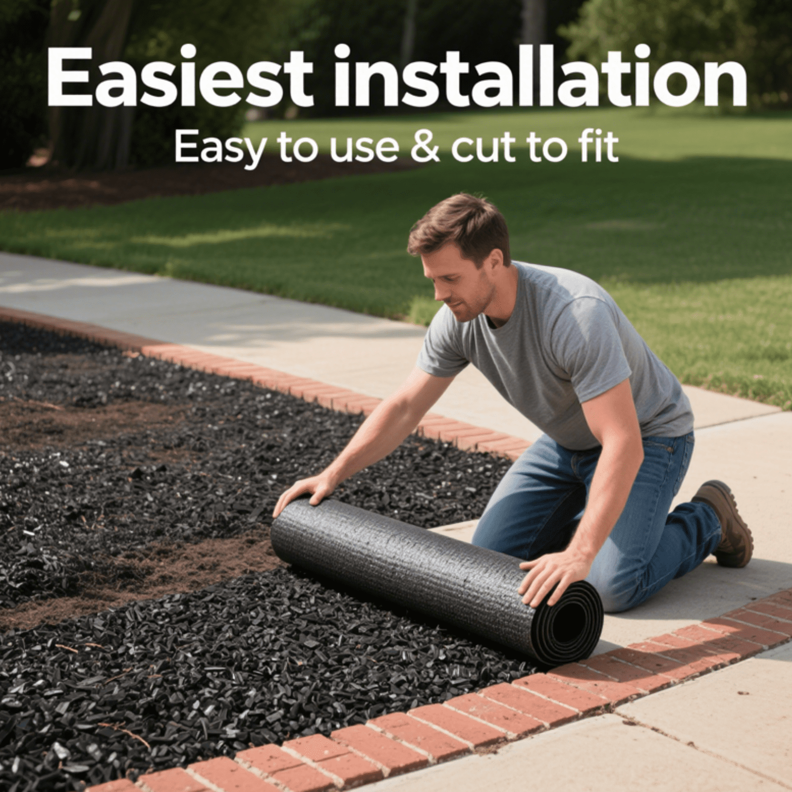 BESEA 6ft x 2ft Recycled Rubber Mulch Mat, Narrow Rubber Garden Strip for Landscaping, Tree Rings, Pathway Edging, Weed Barrier, Eco-Friendly Ground Cover, Easy to Cut & Install
