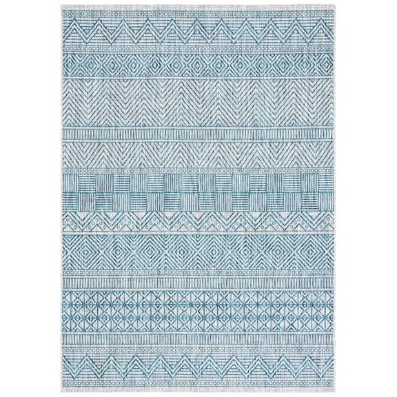 SAFAVIEH Courtyard Altan Geometric Indoor/Outdoor Area Rug, Grey/Teal, 2'7" x 5'
