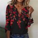 thumbnail image 1 of ICHUANYI Clearance Women's Casual Printing Three Quarter Sleeve V Neck Button T-Shirt Tees Blouse(Red, M) ICHUANYI WER2023081100375, 1 of 5