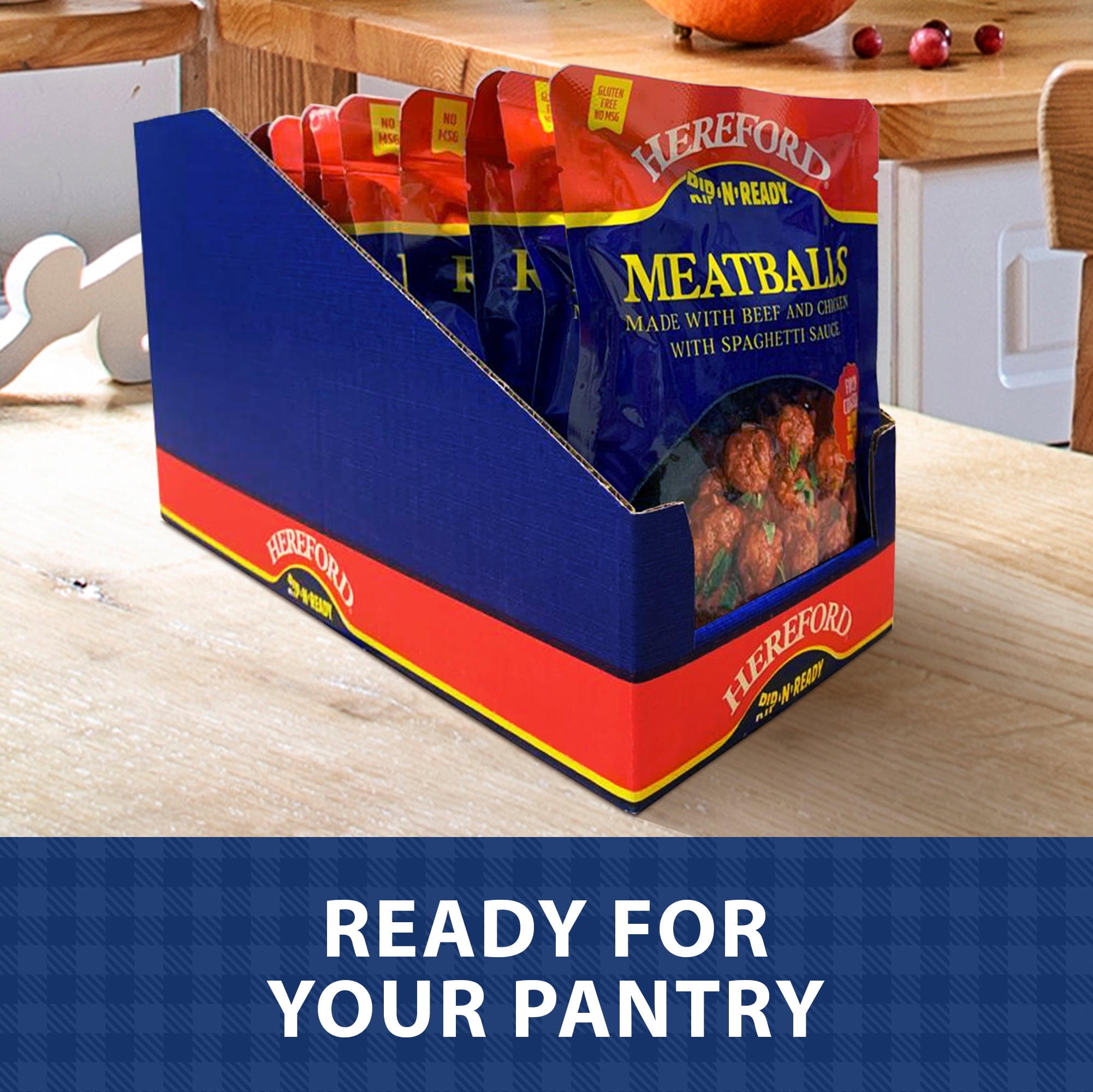 Hereford Meatballs with Spaghetti Sauce, Fully Cooked, Shelf Stable, 10oz Pouch (Case of 12)