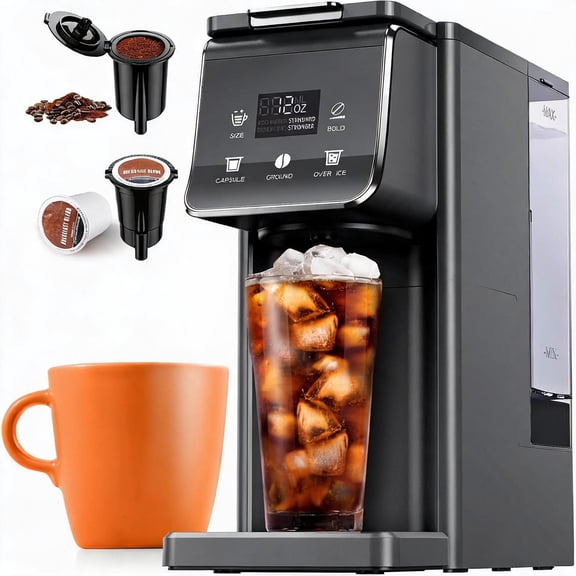 Single Serve Coffee Maker for K-Cup Pods and Ground Coffee With Bold Setting 52 Oz Water Tank 6 to 14 Oz Brew Sizes Reusable Filter Gray