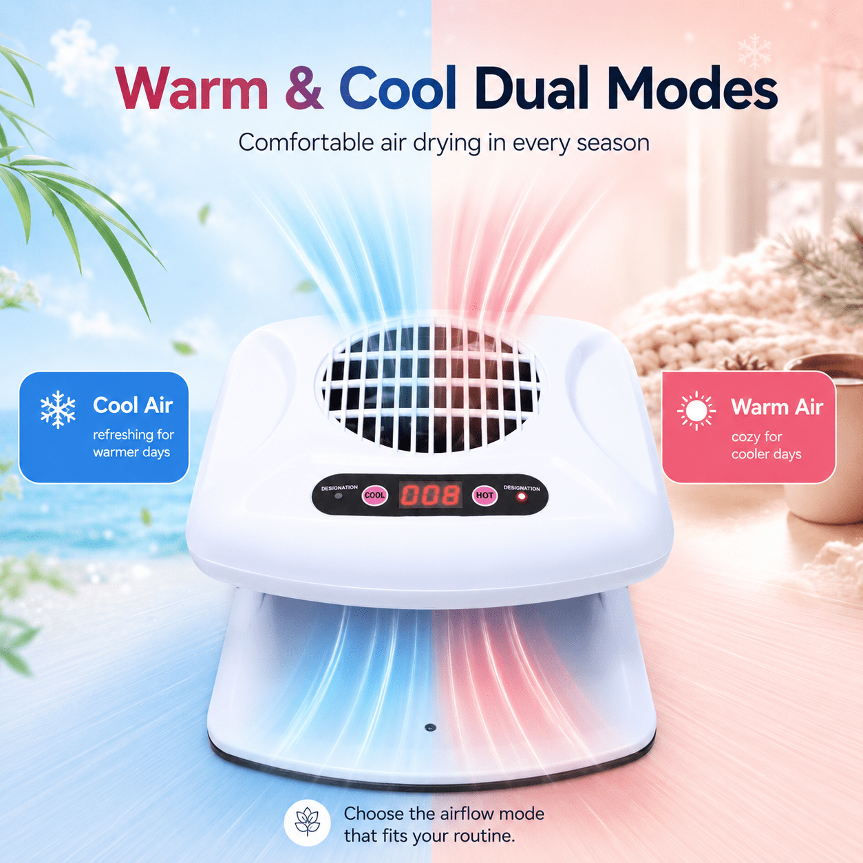 Nail Dryer Fan,300W Timing Air Nail Gel Fast Drying Curing Nail Fan Dryer for Regular Polish, Hot & Cold Wind Nail Blower Dryer for Manicure Salon and Daily Home Use