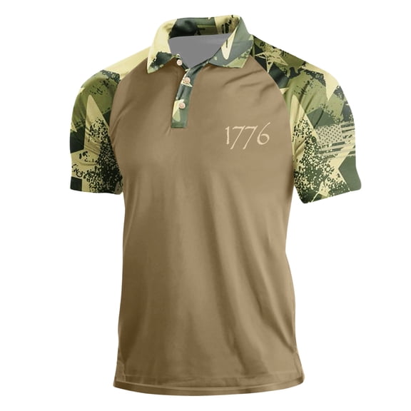 Domuza Men's Polo Shirt Short Sleeve American 250 Anniversary Flag Print Graphic Split Color Golf Shirt for Sport Coffee 5XL