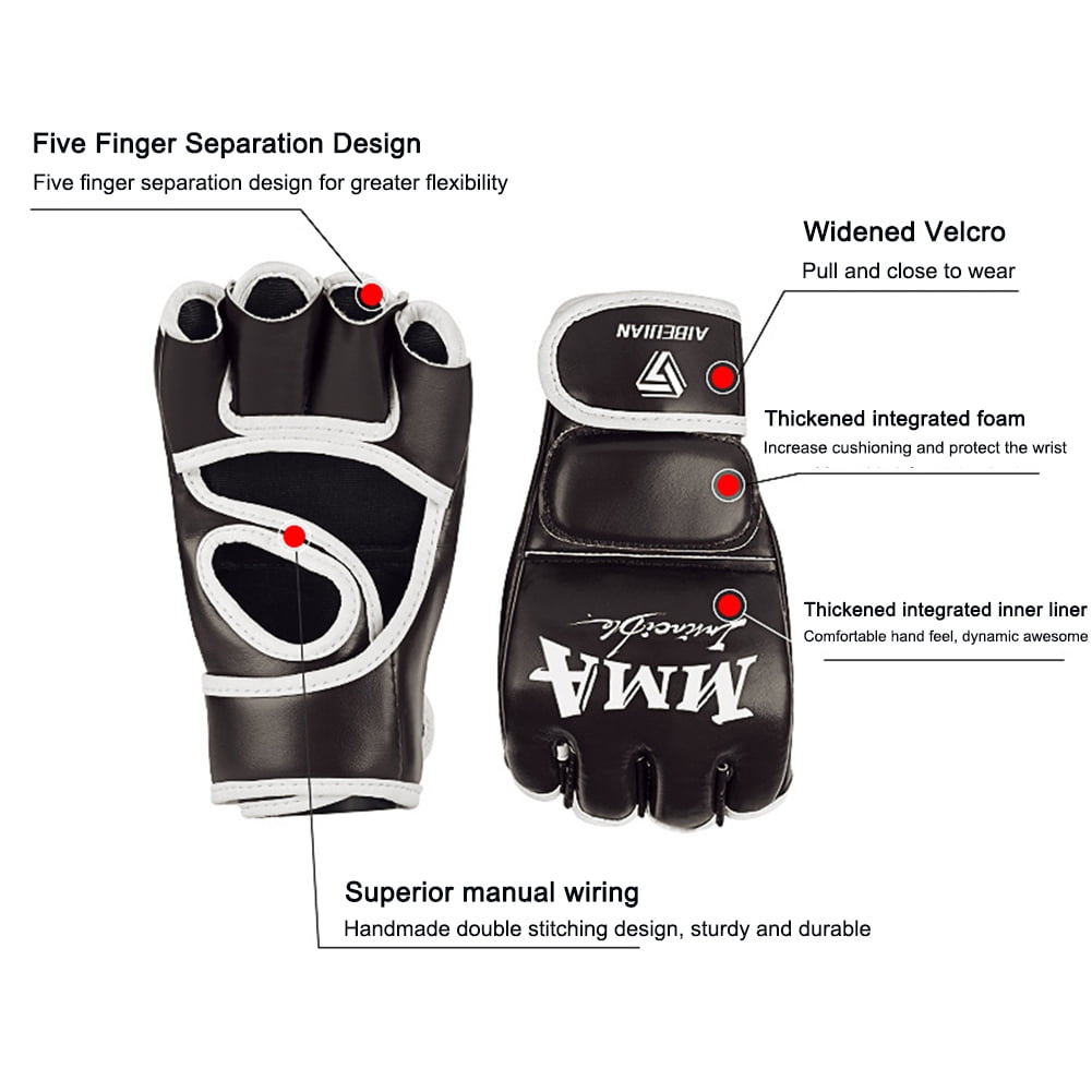 BLEEUS Half Finger Boxing Gloves Wearable Pu Breathable Sports Equipment Fitness Supplies (Black L)