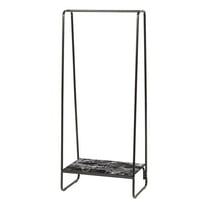 IRIS USA Clothes Rack for Hanging Clothes with 2 Shelves, Freestanding Clothing Rack, Easy to Assemble Garment Rack, Metal, Sturdy Design, Multipurpose, Small Space Storage Solution, Marble Black