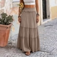 thumbnail image 5 of Long Skirts for Women Solid Color Elastic High Waist Tiered Pleated Casual Boho Flowy Beach Holiday Summer Maxi Skirt S-2XL, 5 of 6