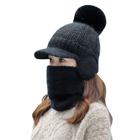 Hats Womens Earmuffs Add Flocking Thermal Cycling Warm Winter Knitting Scarf Hat