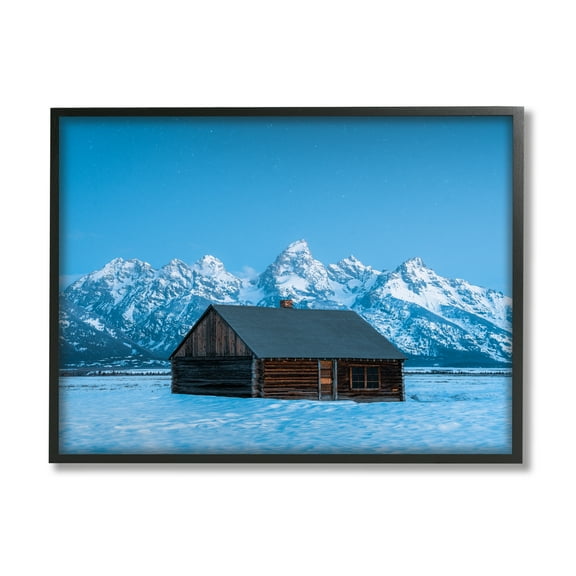 Stupell Industries Log Cabin Mountain View Landscape Photography Black Framed Art Print Wall Art, 14 x 11