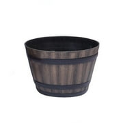 Openuye Imitation Wooden Barrel Flower Pot Walnut Color Thick And Durable Large Capacity Retro Planter for Home and Garden New
