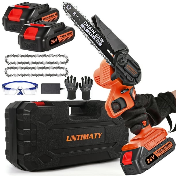 UNTIMATY 6″ Mini Chainsaw with 2 Batteries 2 Chains, 6Inch Cordless