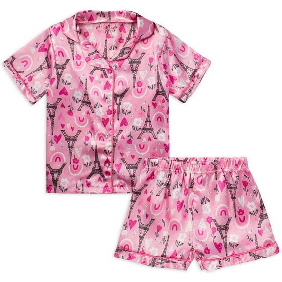 dELiA*s Girls' Pajama Set - 2 Piece Silky Soft Satin Button Down Sleep Shirt and Pajama Shorts (Sizes: 4-16)