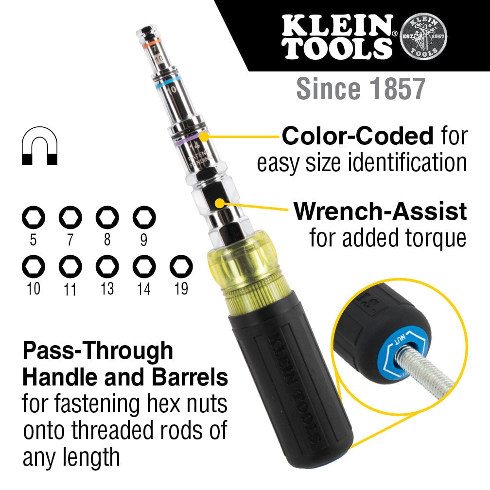 Klein Tools 32809MAGM 11-in-1 Pass-Through Magnetic Multi-Nut Driver