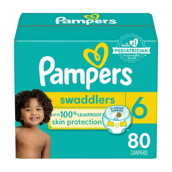 Pampers Swaddlers Diapers, Size S6 (23-44 lbs), Absorbent, Keeps Baby Dry and Comfortable, Skin Safe Disposable Baby Diaper, 80 Count
