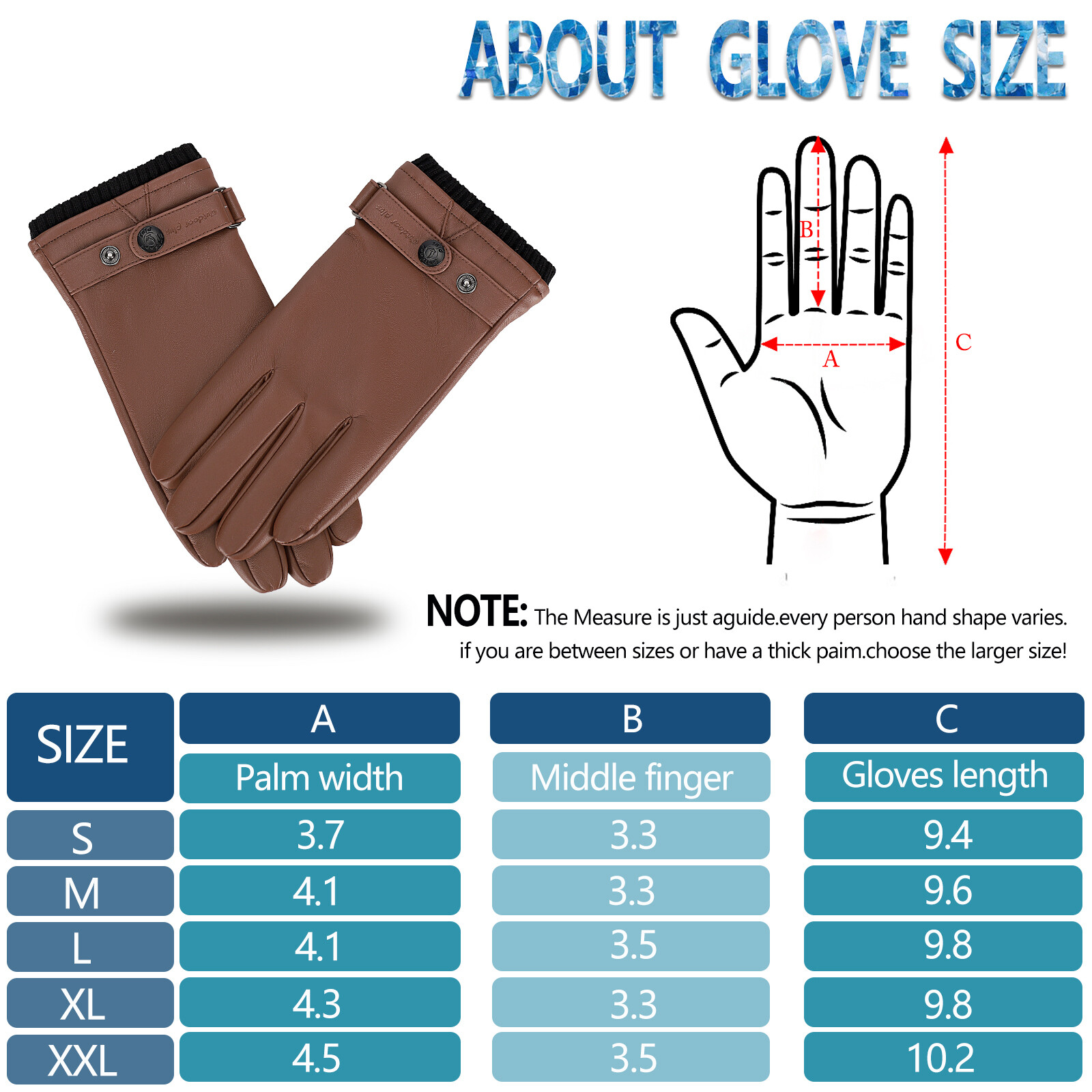 Leather Gloves for Men, Warm Wool Lined PU Leather Winter Gloves Touchscreen Texting,Driving Gloves Men Waterproof - image 5 of 5