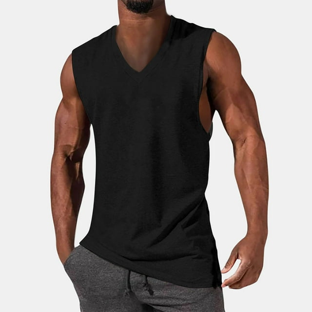 pstuiky Camiseta sin mangas para hombre, Blusa deportiva sin mangas con cuello alto y estampado liso a la moda informal para hombre Chaleco de hombre m
