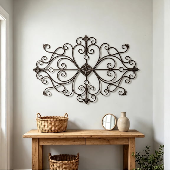 Sintosin Metal Art Wall Decor 36" x 24", Rustic Wrought Iron Scroll Wall Art for Bedroom, Living Room, Entryway & Farmhouse Home Decor