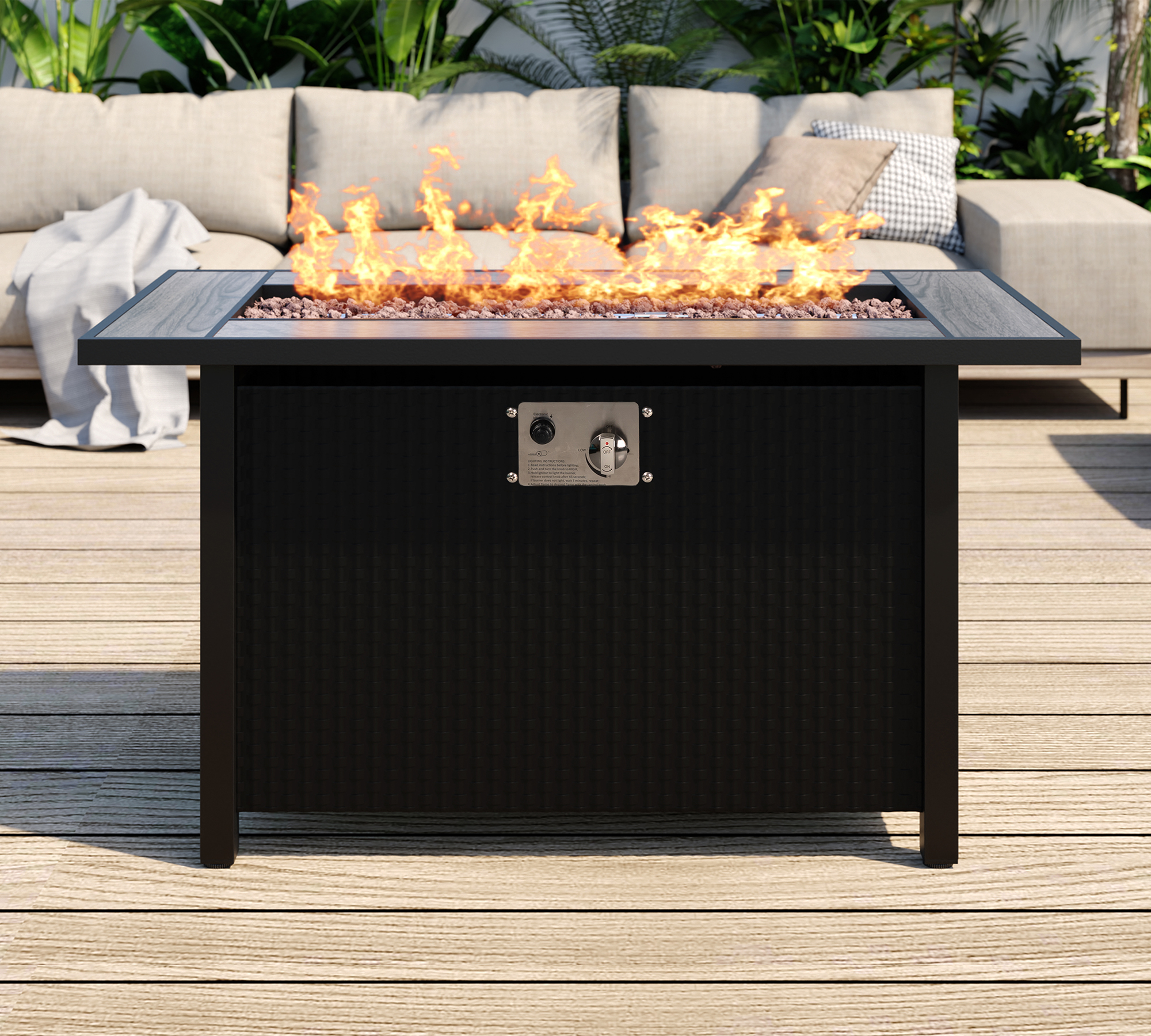 Walsunny 44.9" Gas Fire Pit Table 50000 BTU Propane with Removable Lid & Waterproof Cover with Lava Rock and Alumium Frame Tables(Grey) - image 4 of 8