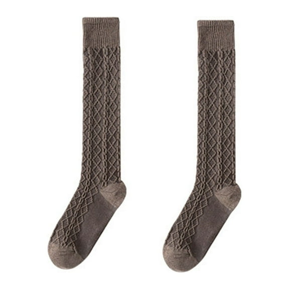 Fgnfyis Women's Patterned Calf Socks Oatmeal Color Long Autumn Winter Thickened Wool Blend Warm Knee High Stockings Brown