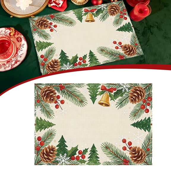Christmas Placemats, Linen Holiday Table Mats, Festive Christmas Style, Heat Resistant Dining Place Mats, Washable Cloth Placemats for Kitchen Table, Home and Kitchen, 40x30cm