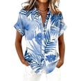 thumbnail image 3 of Tropical Floral Print Shirt for Women, Short Sleeve Button Down Collar Top - Summer Loose Fit Lightweight Blouse Sky Blue S, 3 of 6