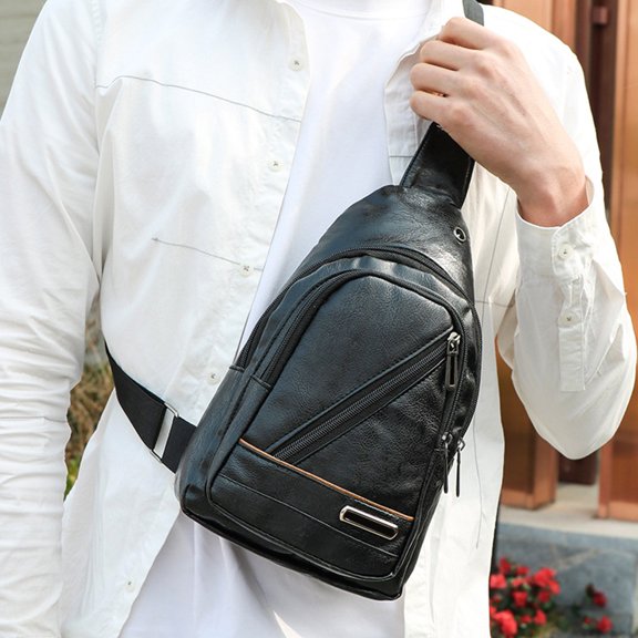 Pklyzj Clearance Men's Soft Leather Chest Bag Stylish One-Shoulder Bag Waterproofing Casual Business Crossbody Sling Bag Grocery & Essentials