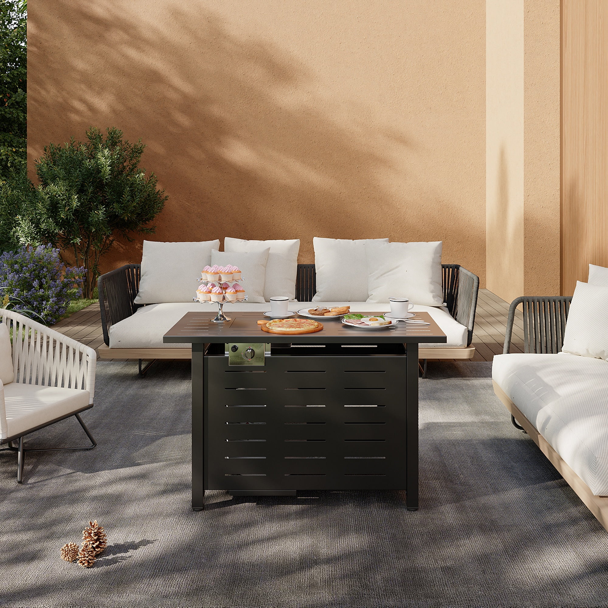 Aoxun 44" Propane Fire Pit Table, 50,000 BTU Auto Ignition Steel Gas Fire Pit with Removable Lid & Waterproof Cover for Patio, Backyard, Black