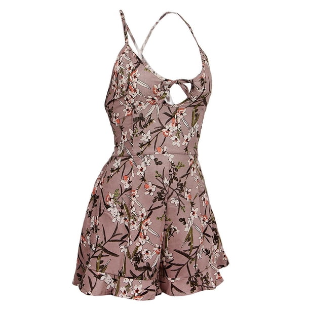 Traje de baño de una pieza para mujer, ropa de playa, sin espalda, con flores. Rosado