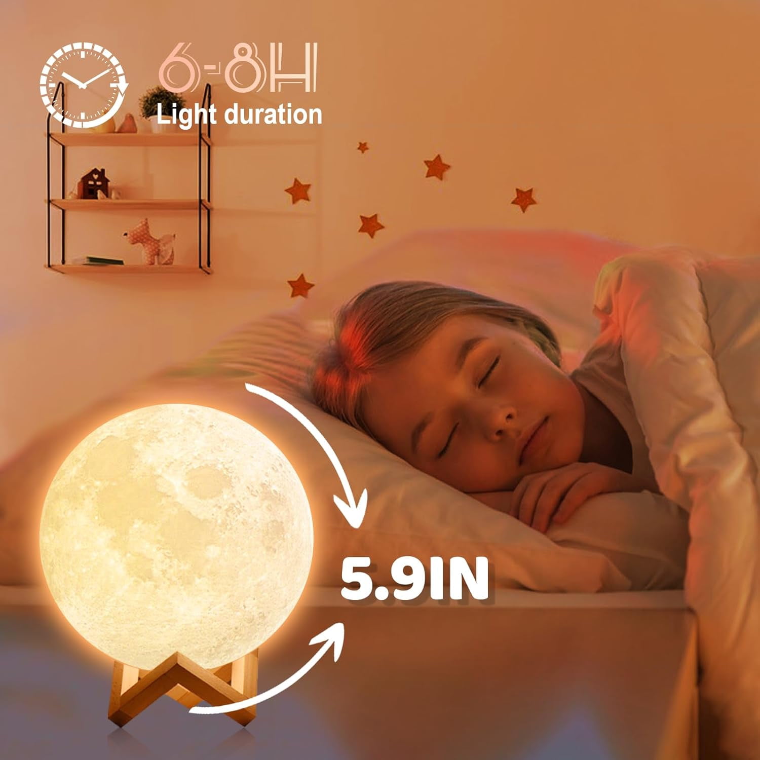Rechargeable Moon Lamp for Adult Kids 5.9inch, 3D Moon Lights for Bedroom, Unique Valentine Gifts for Her, Suitable as Kids Night Lights Bedroom Decorations