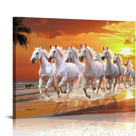 Acheng Seven Lucky Running Wild Horses Wall Art Animal Posters Canvas Poster Bedroom Decor Sports Landscape Office Room Decor 20x16in