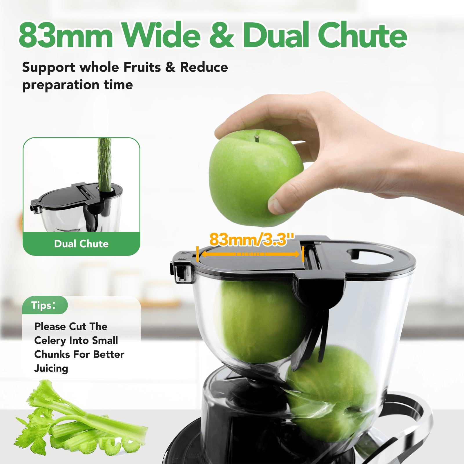 Aeitto Masticating Juicer Machine, Cold Press, Wide 3.3-in Auger, High Juice Yield, Easy Clean, 900ml Cup, Reverse