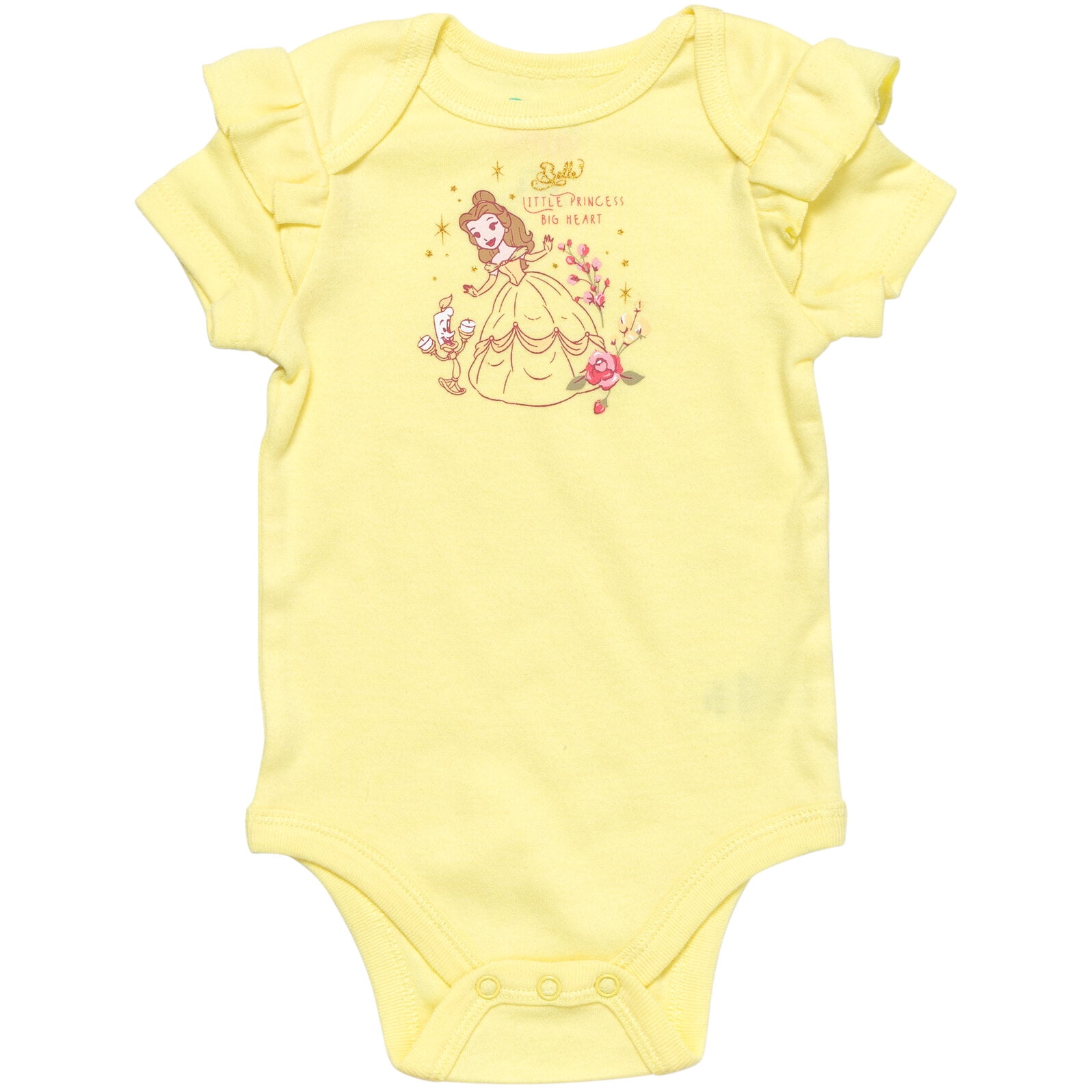 Disney Princess Belle Infant Baby Girls Bodysuit Shorts and Headband 3 Piece Outfit Set Yellow/White 24 Months