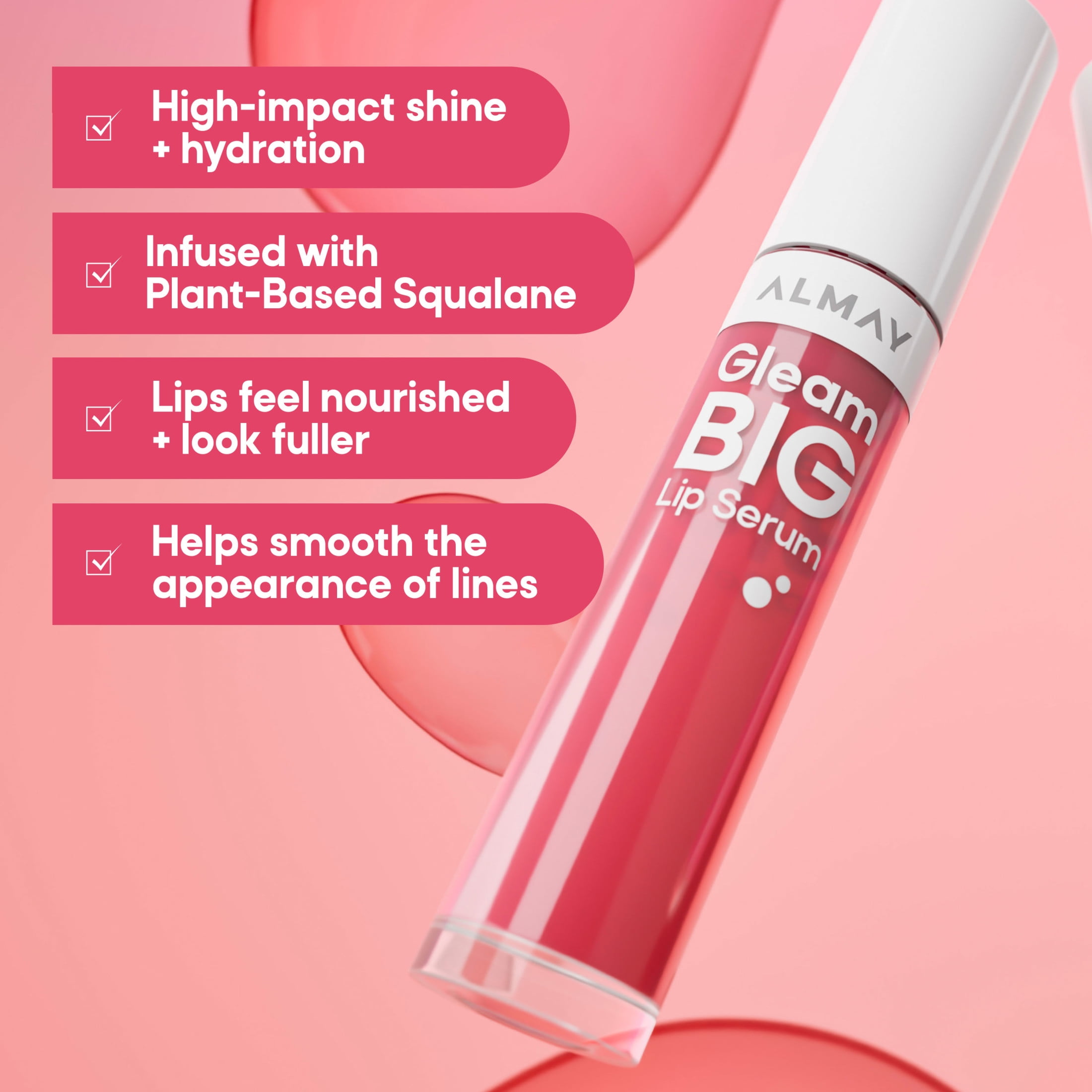 Almay Gleam Big™ Lip Serum, Hydrating Oil, High-Shine, Hypoallergenic, Non-Sticky, 300 Make Your Mauve, 0.13 fl oz