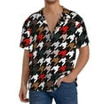 thumbnail image 3 of Disketp Men's Hawaiian Houndstooth Green Red Print Shirts Button Down Holiday Beach Shirts-X-Large, 3 of 7