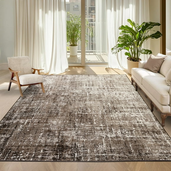 GlowSol 10'x13' Washable Large Area Rugs for Living Room Bedroom Modern Abstract Rug Non Slip Low Pile Soft Accent Rugs, Tan