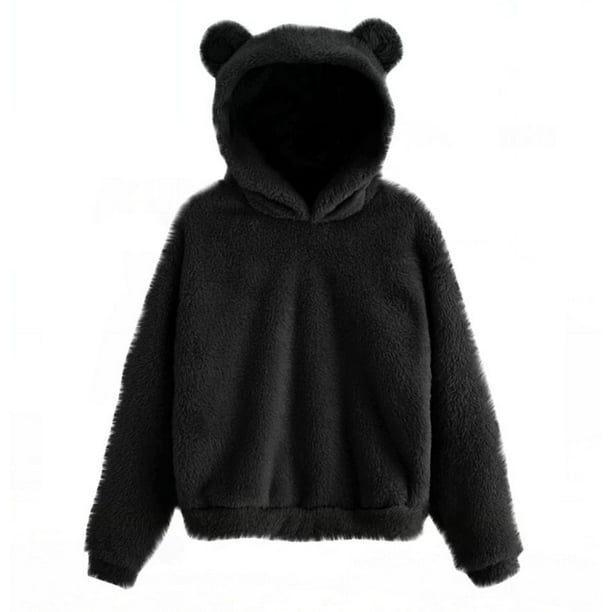 Otoño Invierno sudaderas con capucha de mujer de invierno de manga larga con orejas de conejo sudadera Linda felpa cálida Casual Sudadera con capucha Tops