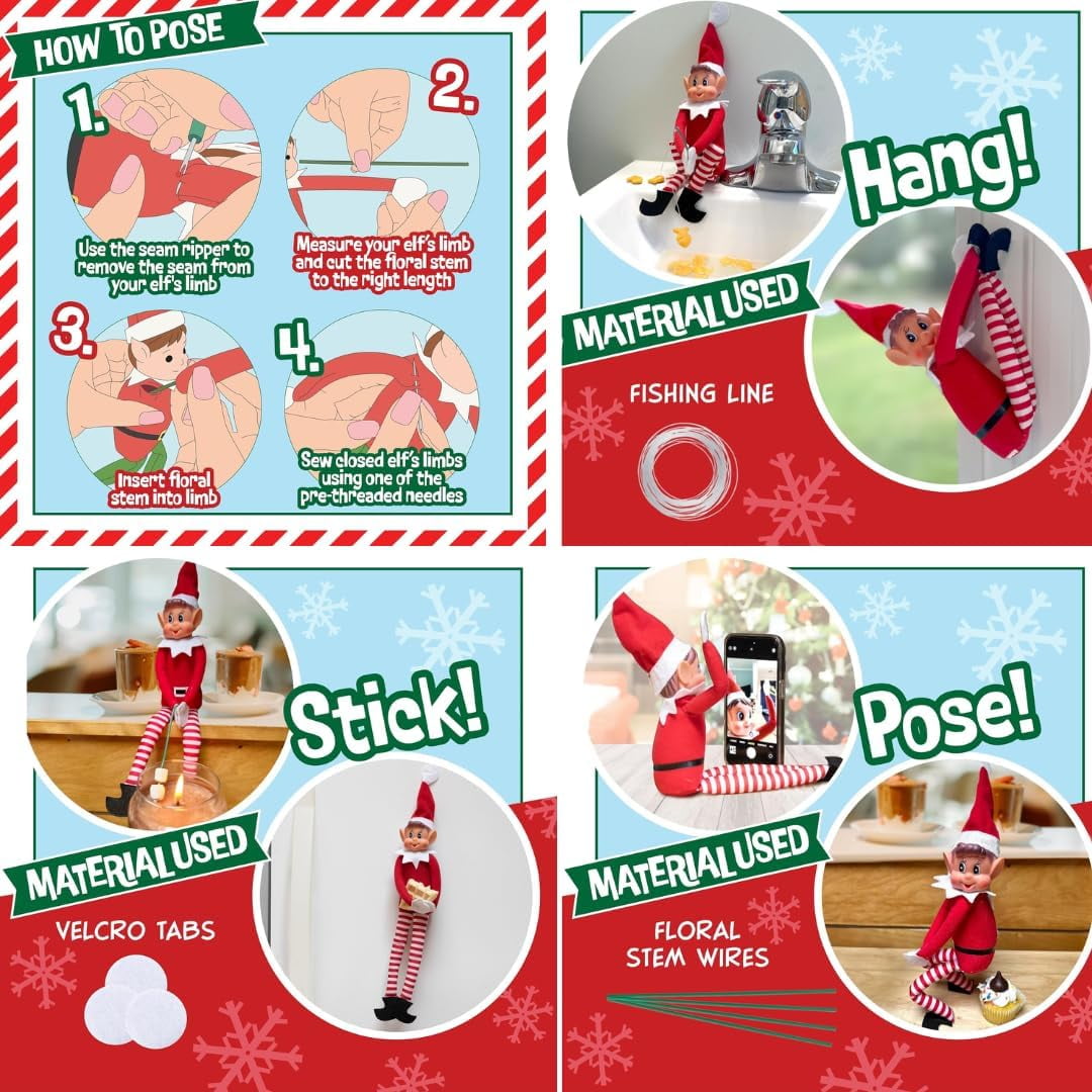 Ultimate Elf Accessory Pack- DIY Posable Tool Kit PLUS Bonus 50 Shelf Activity Cards, Jokes & Challenges to Make Your Holiday More Fun - Make your Elf AWESOME & Flexible this Holiday Christmas Season