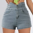 thumbnail image 2 of Sngxgn Women's Ripped High Waisted Denim Shorts Stretchy Hem Jean Shorts(Blue,XL), 2 of 7